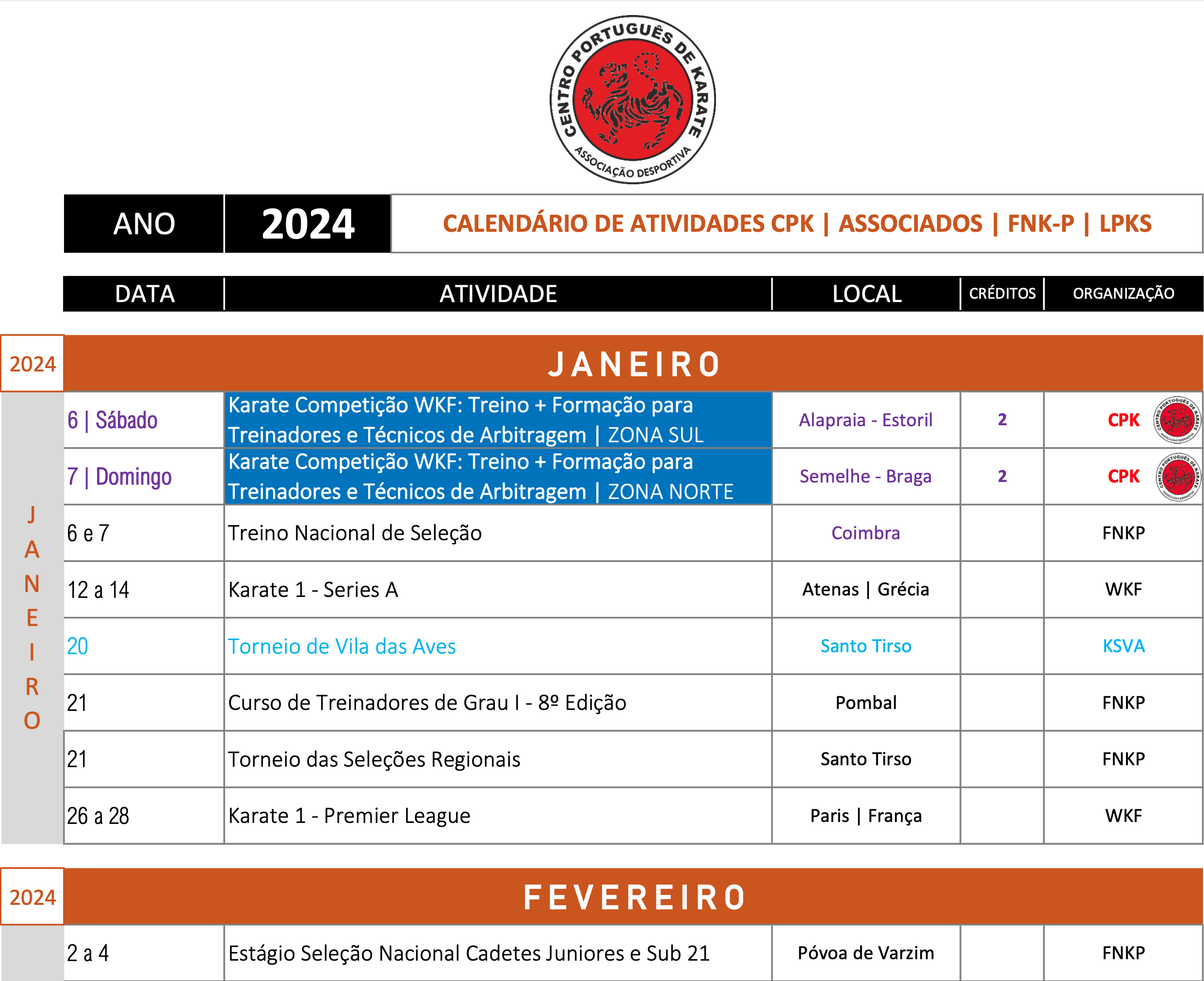 Calendário de Atividades CPK 2024